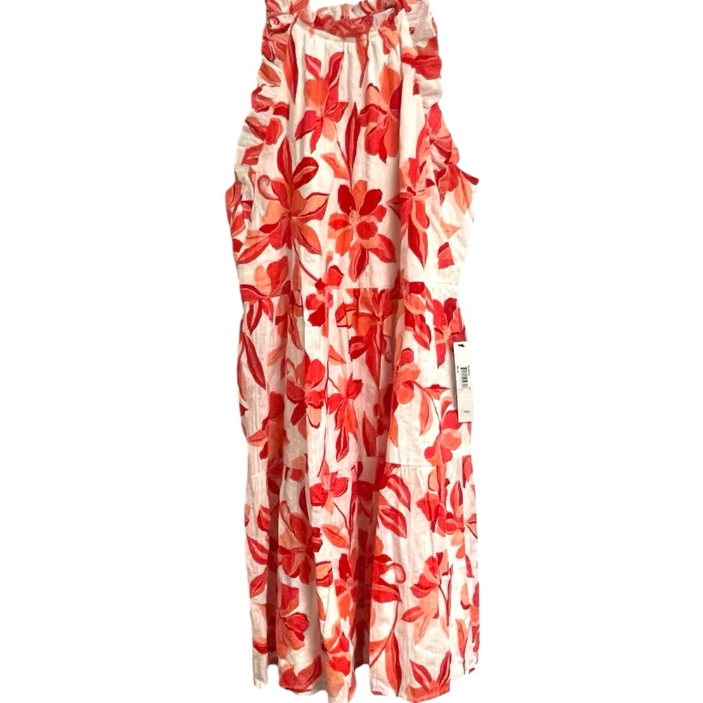 NWT Clover And Sloane Deep Coral & White Floral Tiered Cotton Dress Size Large - Picture 6 of 10